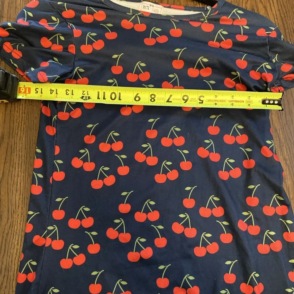 Pete & Lucy Dress Girls Size 10/12 T Shirt Cherries Red Checked Round Neck